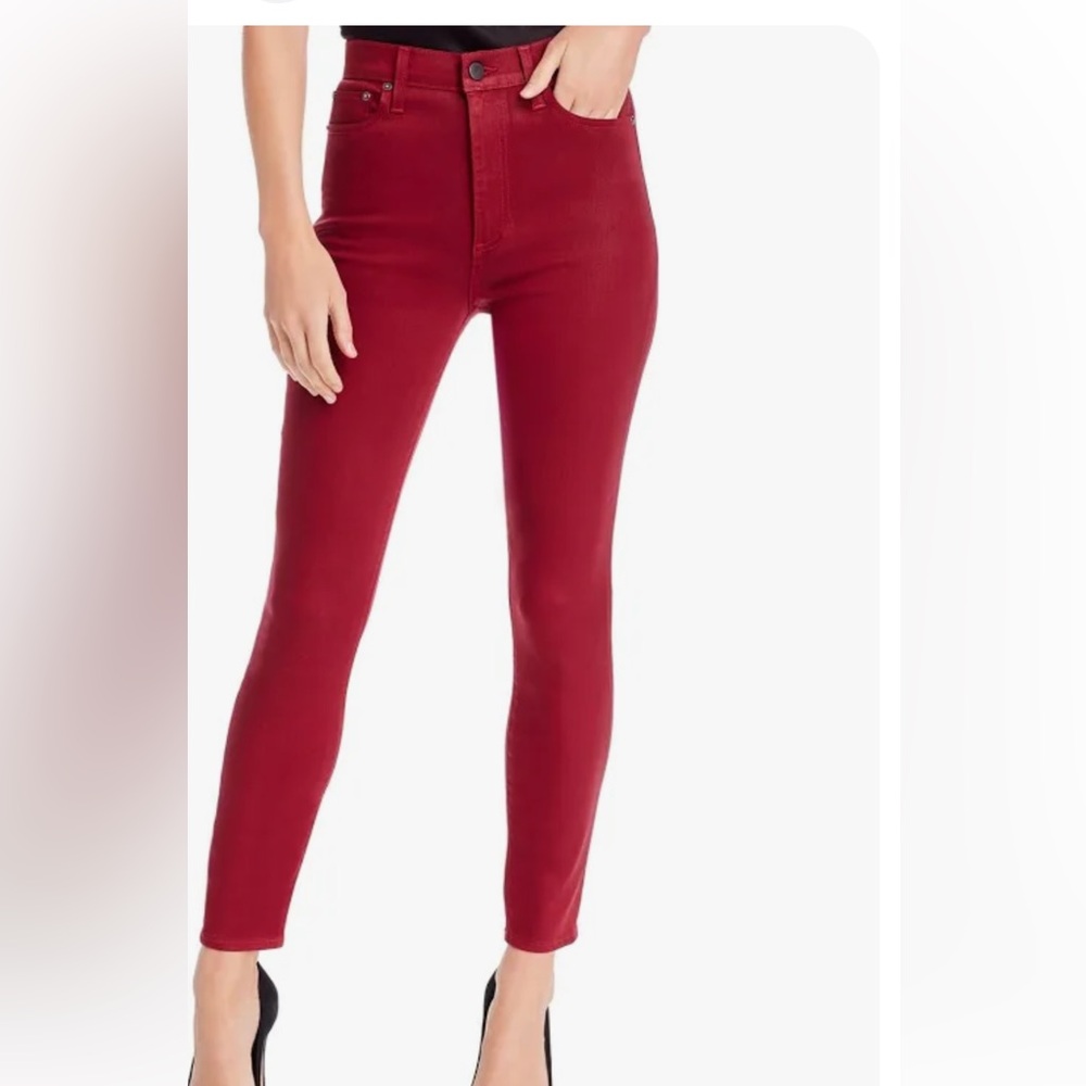 Alice + Olivia red skinny jeans